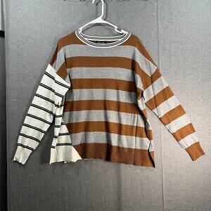 Attitudes by Renee Women's Top Intarsia Striped Sweater Sugarcane SIze Medium